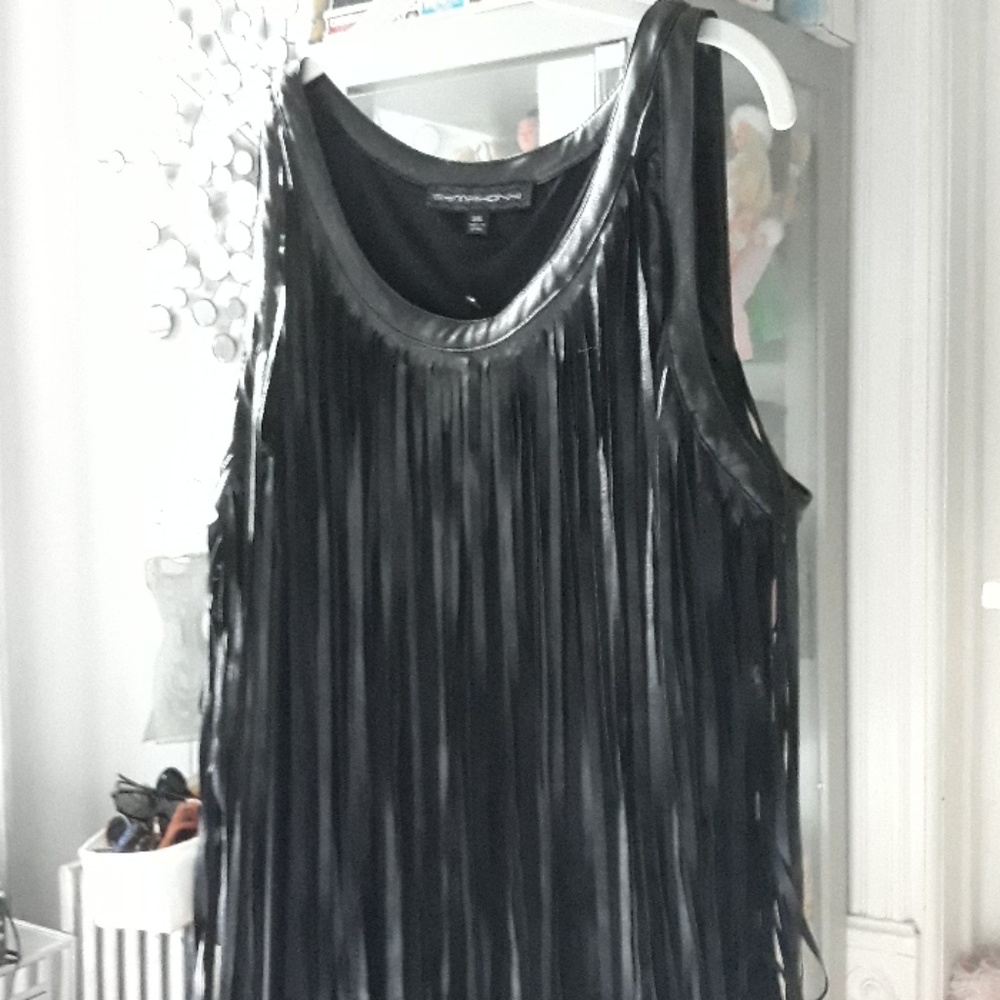 Faux leather fringe dress !